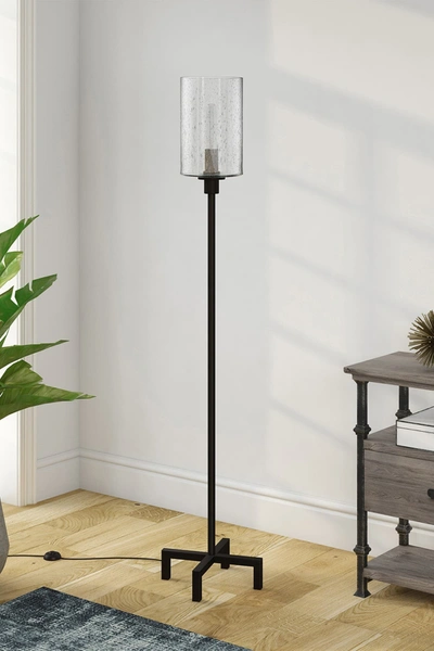 Addison And Lane Panos Floor Lamp With Seeded Glass In Black