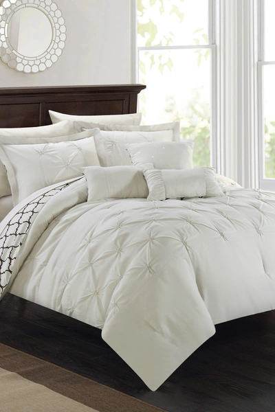 Chic Home Bedding Beige Plymouth Pinch Pleated Reversible Geometric Queen 10-piece Comforter Set