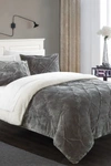 CHIC HOME BEDDING KING AURELIA PINCH PLEATE FAUX SHEARLING LINED COMFORTER SET,6842663282447