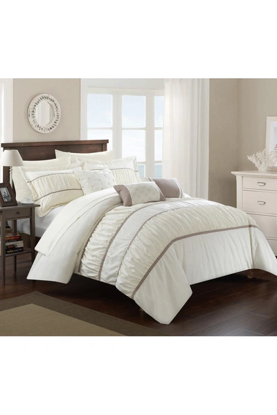 Chic Home Bedding Aero Pleated & Ruffled King Bed In A Bag Comforter 10-piece Set, Grey In Beige