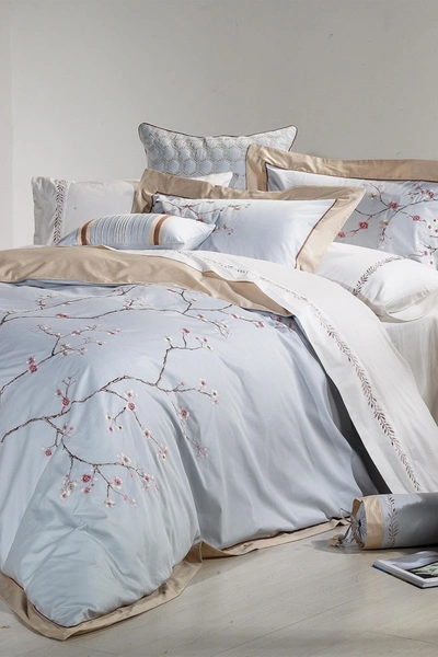 Melange Home Blue Full/queen Sakura Embroidered Duvet 3-piece Set