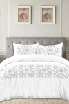 Melange Midas Embroidered Duvet 3-piece Set In Grey/ White