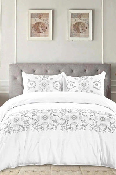 Melange Home Midas Embroidered Duvet 3-piece Set In Grey/ White