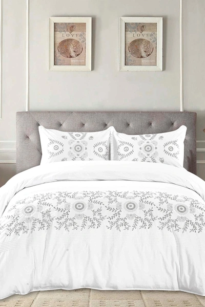 Melange Midas Embroidered Duvet 3-piece Set In Grey/ White