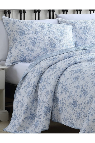LAURA ASHLEY WALLED GARDEN MEDIUM BLUE KING QUILT SET 883893691803