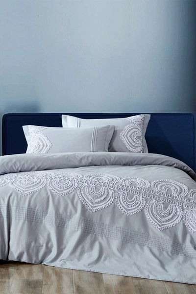 Melange Padma Embroidered Duvet 3-piece Set In Grey