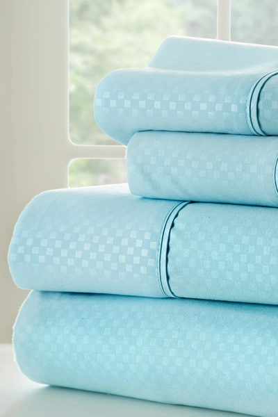 Ienjoy Home Hotel Collection Premium Ultra Soft 4-piece Checkered Bed Sheet Set In Aqua