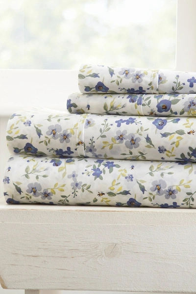 Ienjoy Home The Home Spun Premium Ultra Soft Blossoms Pattern 4-piece King Bed Sheet Set In Light Blue