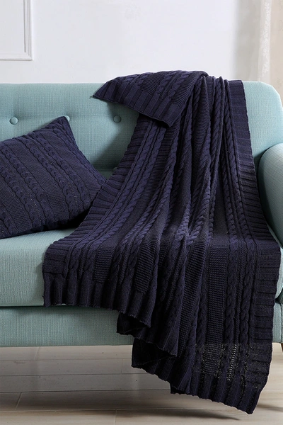 Vcny Home Dublin Cable Knit Throw Blanket In Navy