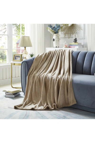 Inspired Home Cozy Tyme Siyanda Chevron Flannel Reversible Jacquard Throw 60" X 70" In Taupe