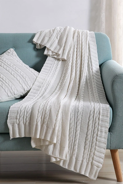 Vcny Home Dublin Cable Knit Throw Blanket In White