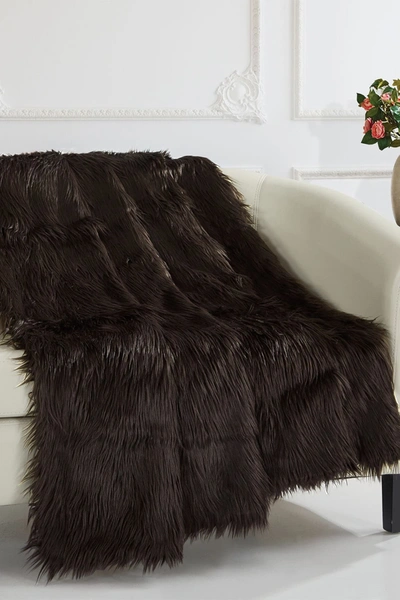 Chic Home Bedding Krista Shaggy Faux Fur Blanket In Brown