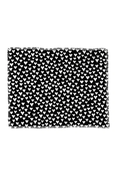 Deny Designs Elisabeth Fredriksson Little Hearts On Black Woven Throw Blanket In Multi