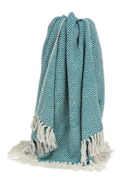 Parkland Collection Isla Transitional Blue Handloomed 52" X 67" Cotton Throw Blanket