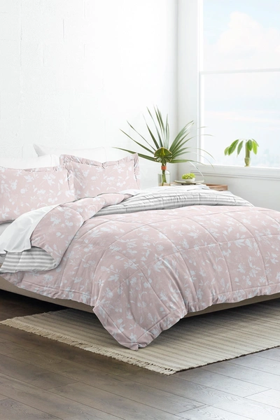Ienjoy Home Home Collection Premium Down Alternative Pressed Flowers Reversible Comforter Set In Pink