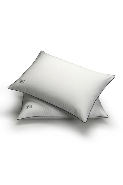Pillow Guy Standard/queen White Down Stomach Sleeper Soft Pillow Certified Rds In White With Navy Cord