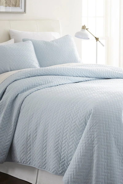Ienjoy Home Premium Ultra Soft Herring Pattern Quilted Coverlet Set In Pale Blue