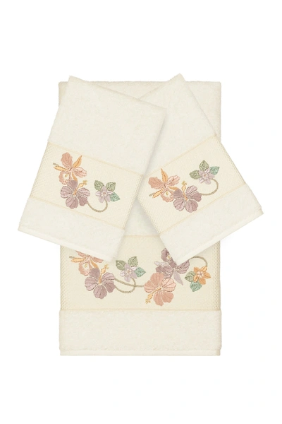 Linum Home Cream Caroline 3-piece Embellished Towel Set