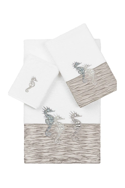 Linum Home Sofia 3-piece Embellished Towel Set In White / Gray
