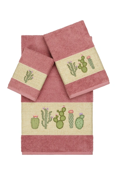 Linum Home Mila 3-piece Embellished Towel Set In Tea Rose
