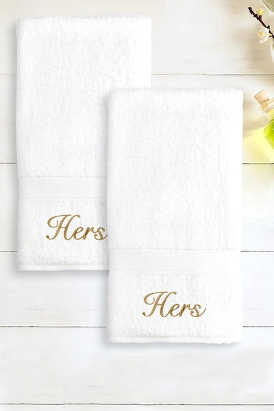 Linum Home "hers" And "hers" 2-piece Hand Towel Set In White