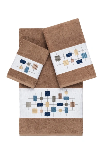 Linum Home Khloe 3-piece Embellished Towel Set In Latte
