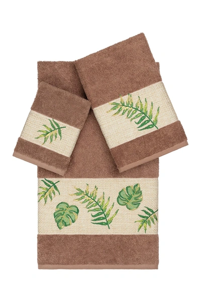 Linum Home Zoe 3-piece Embellished Towel Set In Latte