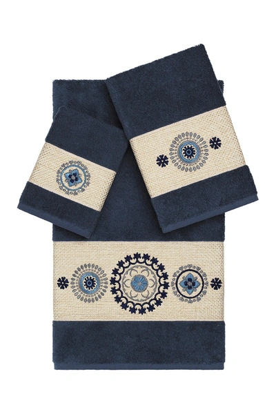 Linum Home Isabelle 3-piece Embellished Towel Set In Midnight Blue