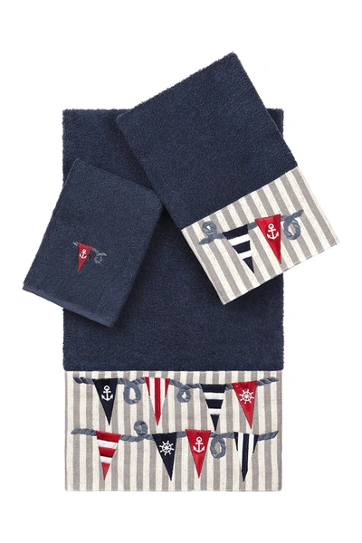Linum Home Ethan 3-piece Embellished Towel Set In Midnight Blue