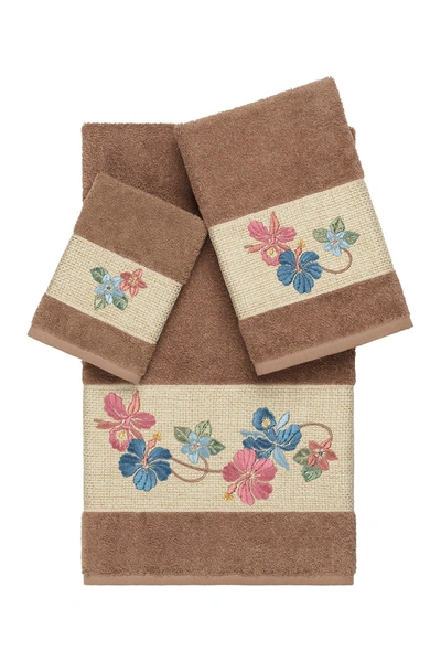 Linum Home Caroline 3-piece Embellished Towel Set In Latte