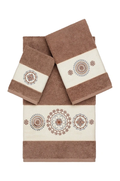 Linum Home Isabelle 3-piece Embellished Towel Set In Latte