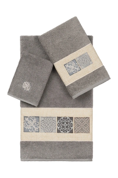 Linum Home Vivian 3-piece Embellished Towel Set In Dark Gray