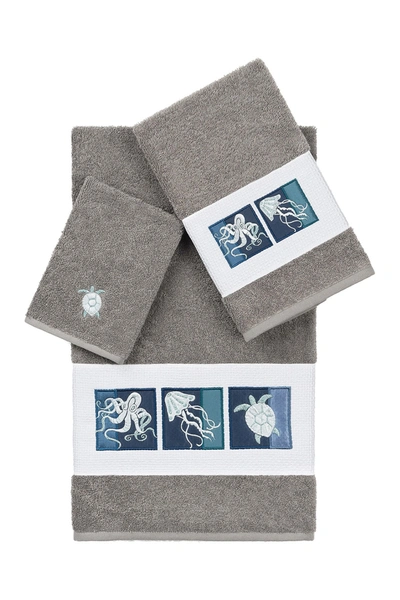 Linum Home Ava 3-piece Embellished Towel Set In Dark Gray
