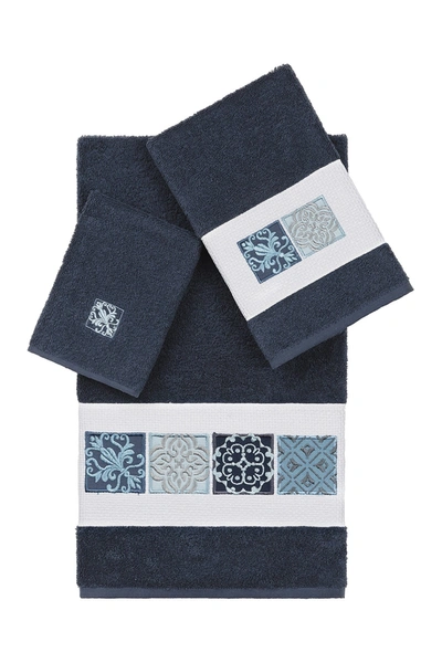 Linum Home Vivian 3-piece Embellished Towel Set In Midnight Blue