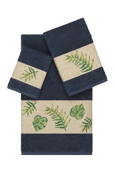 Linum Home Zoe 3-piece Embellished Towel Set In Midnight Blue