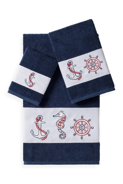 Linum Home Easton 3-piece Embellished Towel Set In Midnight Blue