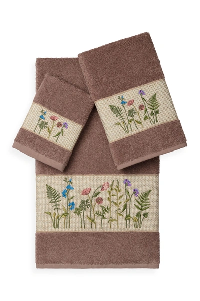 Linum Home Serenity 3-piece Embellished Towel Set In Latte
