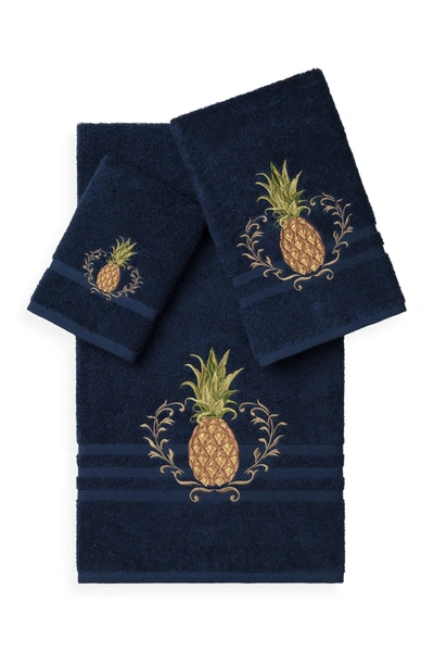 Linum Home Welcome 3-piece Embellished Towel Set In Midnight Blue