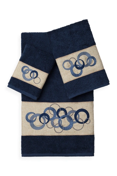 Linum Home Annabelle 3-piece Embellished Towel Set In Midnight Blue