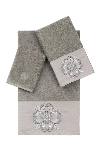 Linum Home Alyssa 3-piece Embellished Towel Set In Dark Gray
