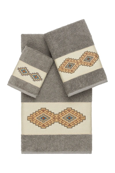 Linum Home Gianna 3-piece Embellished Towel Set In Dark Grey