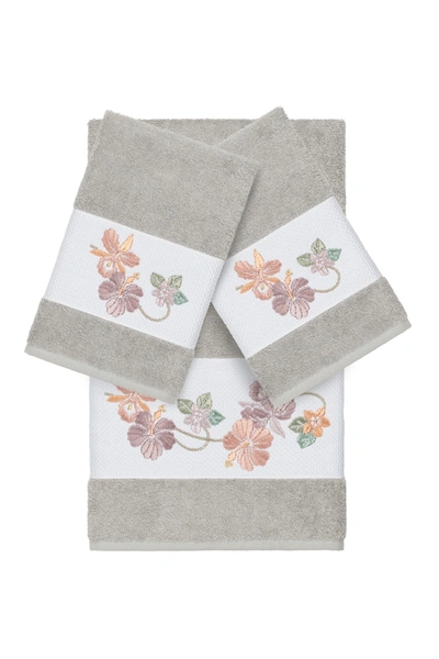 Linum Home Light Grey Caroline 3-piece Embellished Towel Set
