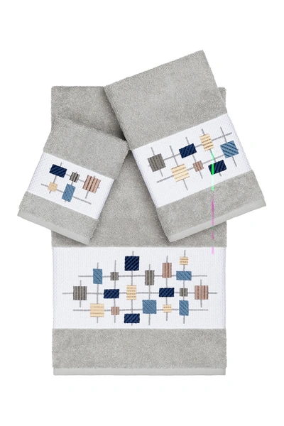 Linum Home Khloe 3-piece Embellished Towel Set In Light Grey