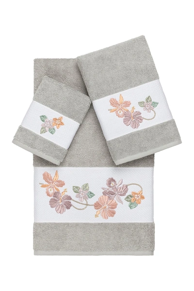 Linum Home Caroline 3-piece Embellished Towel Set In Light Grey
