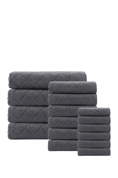 Enchante Home Glossy Turkish Cotton 16-piece Towel Set In Anthracite