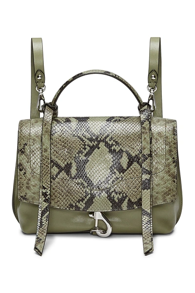 Rebecca Minkoff Stella Snake Embossed Leather Convertible Backpack In Thyme