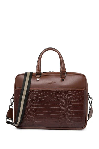 Maison Heritage Leather Croc-embossed Document Holder Briefcase In Brown