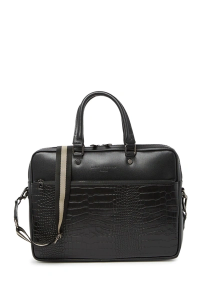 Maison Heritage Leather Croc-embossed Document Holder Briefcase In Black