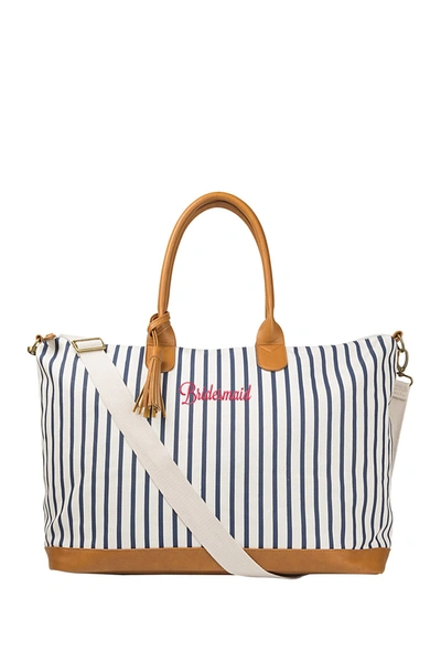 Cathy's Concepts Bridesmaid Striped Weekend Tote In Navy