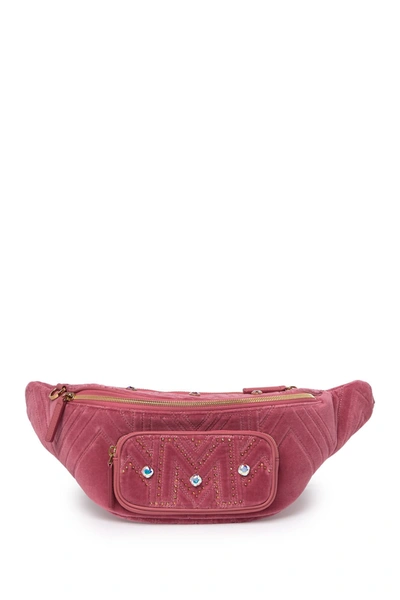 Mcm Fursten Rhinestone Embellished Velvet Belt Bag In Quartz Pink